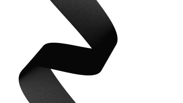   
Black ribbon folded in zigzag shape with glossy smooth texture on white background symbolizing remembrance and awareness design