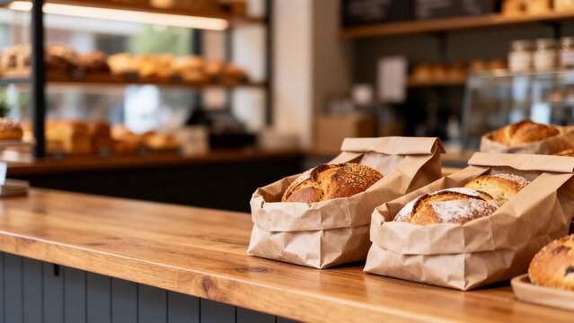 Local small business scene featuring paper bags unbranded boxes bakery inde