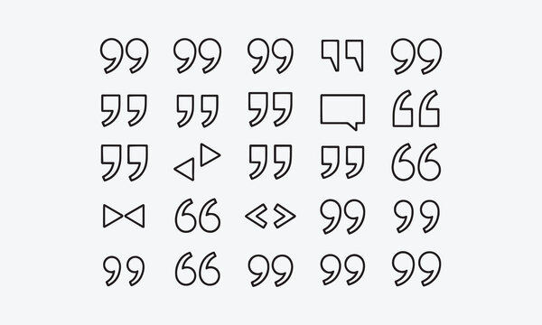 Quote marks set, speech marks. Quotes icon set, inverted commas or talking marks collection 