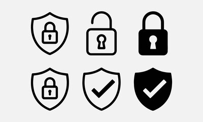 Security icon set, security icon with shield and lock sign, line and solid style © Bharot Chandrabd45