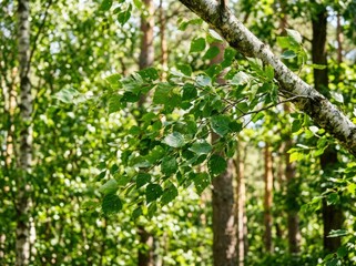 Fototapeta premium Lush Green Forest with Vibrant Foliage and Branches.