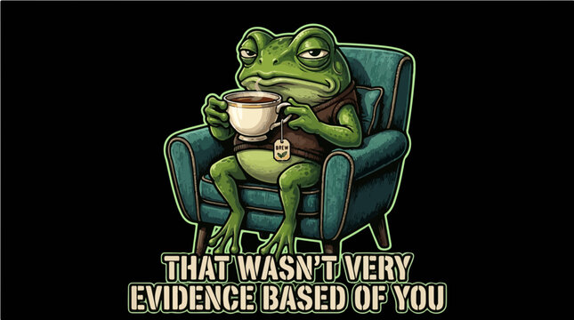 Skeptical Green Frog in Armchair Sipping Steaming Tea Vector That Wasnt Very Evidence Based Of You