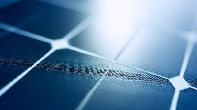 Close-up of monocrystalline solar panel with blue squares and silver busbars.
