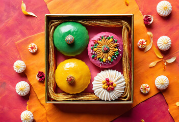 Fototapeta premium Traditional Indian sweets in decorative box for Diwali celebration