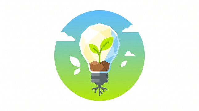 Eco friendly light bulb, green energy symbol, sustainable growth icon, ecology logo