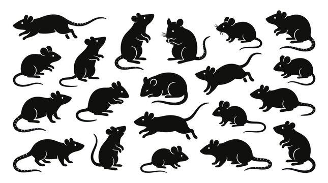 Collection of black mouse silhouettes in various poses