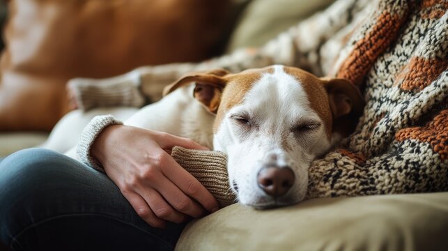White dog laying down on the couch with its head resting.