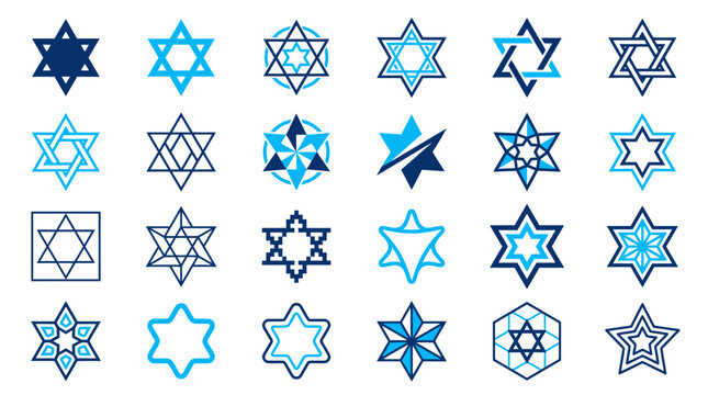 Collection of star of david symbols in various geometric designs and styles