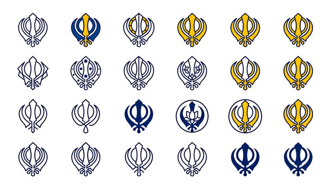 Collection of sikh khanda symbols in various styles and colors