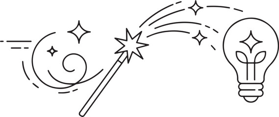 a magic wand with sparkles and a lightbulb with a plant inside © ripon