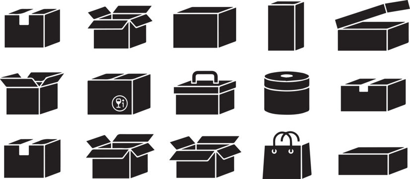 Collection of various cardboard boxes and packaging materials for shipping and storage needs