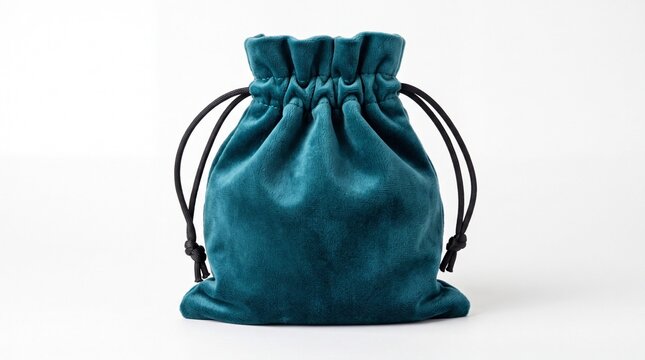 Small blue leather drawstring bag