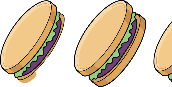 cartoon hamburger icons with lettuce and meat