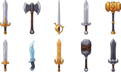 Fototapeta premium collection of cartoon fantasy swords and battle weapons for games