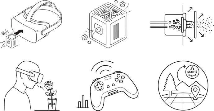 virtual reality headset and gaming controller with scent diffuser and flower