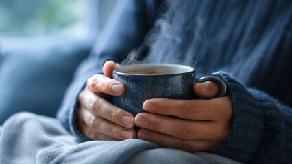 Hands Holding a Hot Mug of Tea