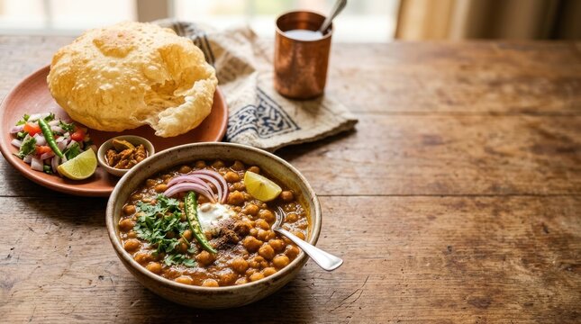 delicious chole bhature indian cuisine served bowl with copy space