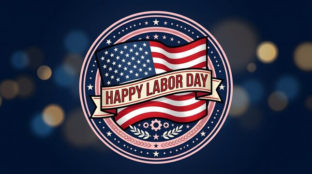 Happy labor day celebration with american flag emblem