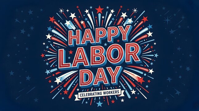 Happy labor day celebrating workers with red white and blue fireworks