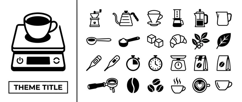 Coffee Brewing and Barista Equipment Icons Set