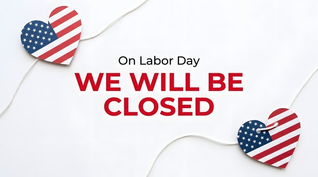 Labor day store closure notice american flag hearts