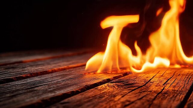 Wood burning with flames
