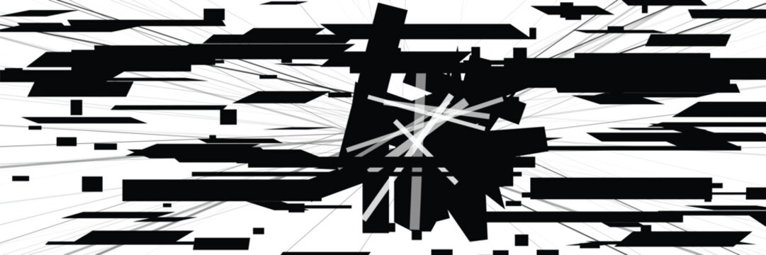 Abstract glitch distortion explosion on white background representing digital data corruption and signal loss