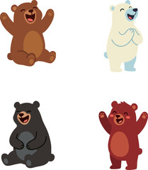 Fototapeta premium Cute cartoon bears collection with various poses and colors vector illustration