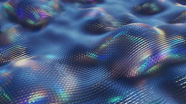Iridescent metallic ripples waving with glossy reflection 虹色の金属波紋が波打つループ動画　フルHD