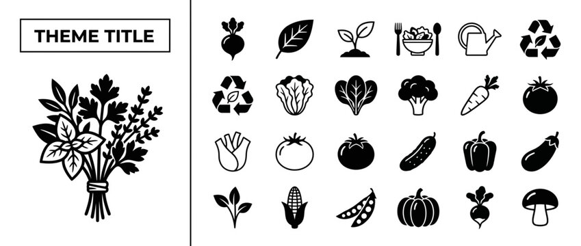 Vegetables and Herbs Icon Set