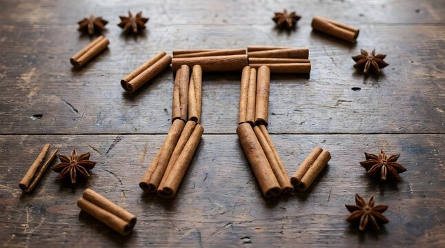 Pi Symbol Made of Cinnamon Sticks Flat Lay Background