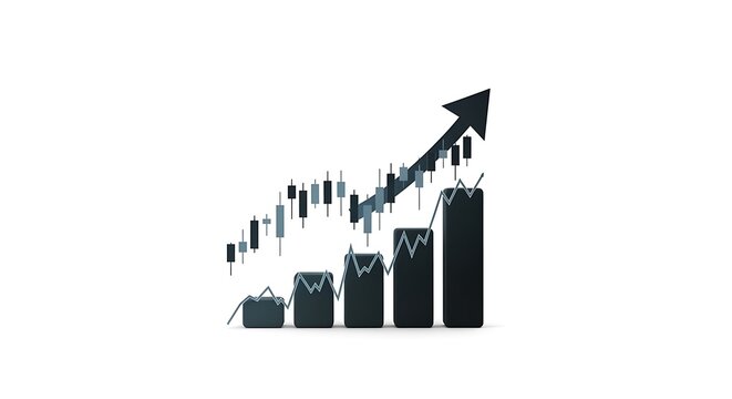Detailed financial candlestick chart showing positive market growth with candlestick investment business analysis statistics forecast accounting financial performance corporate