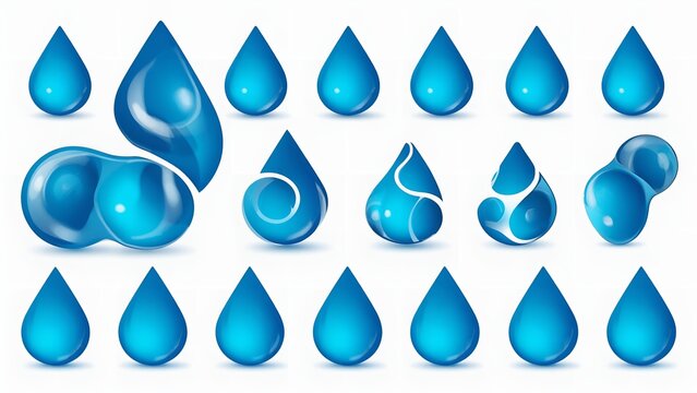 High resolution blue water drop vectors presenting flawless transparency clean aqua gradients realistic glossy reflections and ultra sharp edges perfectly isolated on pure white modern UI layouts