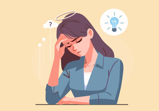 Stressed Woman Touching Her Head Illustration