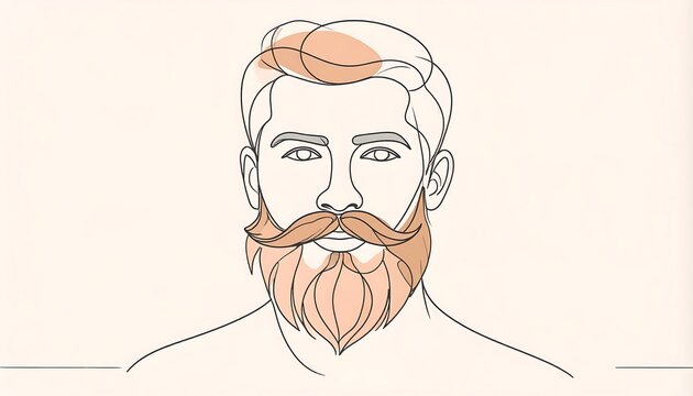 A linear illustration of a man's face, showcasing a meticulously drawn beard with soft orange accents. The design focuses on the facial features