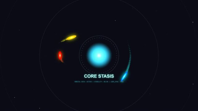 Abstract Sci-Fi Core Stasis Orbiting Planets with Glowing Orbs