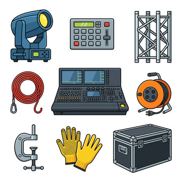 Stage lighting and sound equipment controls.