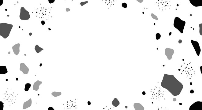 Black and grey monochrome terrazzo frame pattern on white
