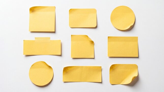 Set of yellow sticky notes in various shapes and sizes