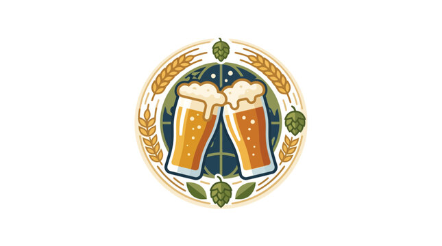 Craft Beer Emblem with Clinking Glasses and Hops Design