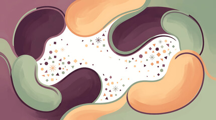 Abstract organic fluid shapes in pastel colors with speckled texture and flowing lines. © Vuny