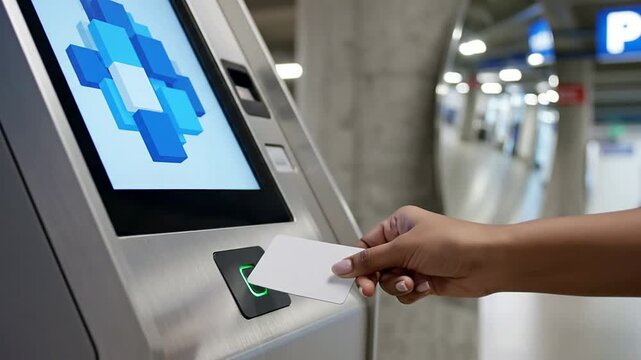 Close-Up Side Angle Of A Modern Brushed Metal Payment Kiosk Located In A Parking Area Featuring Interactive Card Insertion Slot
