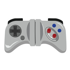 Retro Grey Video Game Controller Illustration with Red and Blue Buttons. Isolated Classic Gamepad Vector Design © Sukma