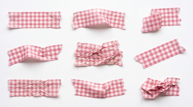 Set of pink checkered masking tape strips