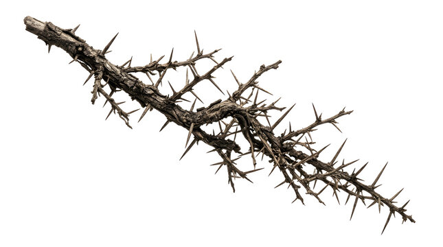 Gnarled Thorny Branch Against Black
