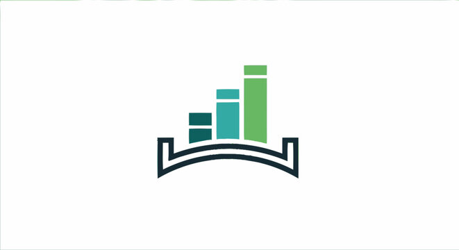 Business growth logo icon with rising bar chart and bridge graphic element.