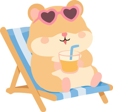Cute hamster on beach chair relaxing.