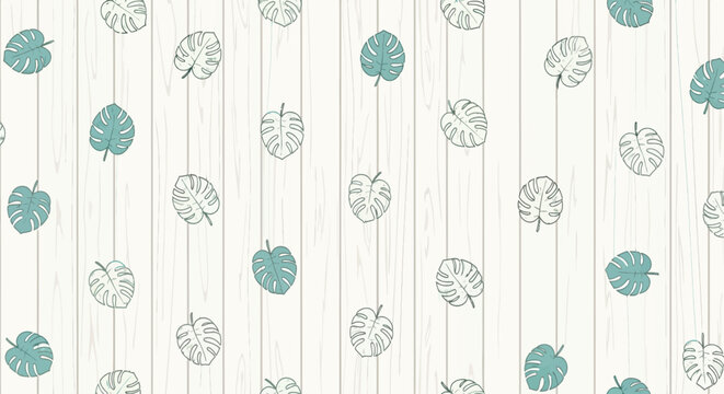 Monstera leaf pattern on vertical wood planks