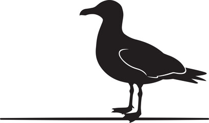 Obraz premium Seagull Bird Silhouette Standing on a Ledge for Coastal, Beach, and Wildlife Nature Themed Vector Designs