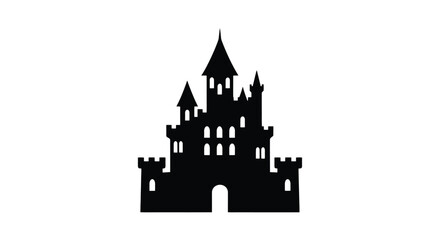 Silhouette of a classic medieval castle with towers and turrets. © dori